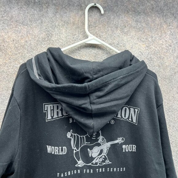True Religion Full Zip Hoodie Men 2XL Black Buddha Print World Tour Jacket - Picture 11 of 12